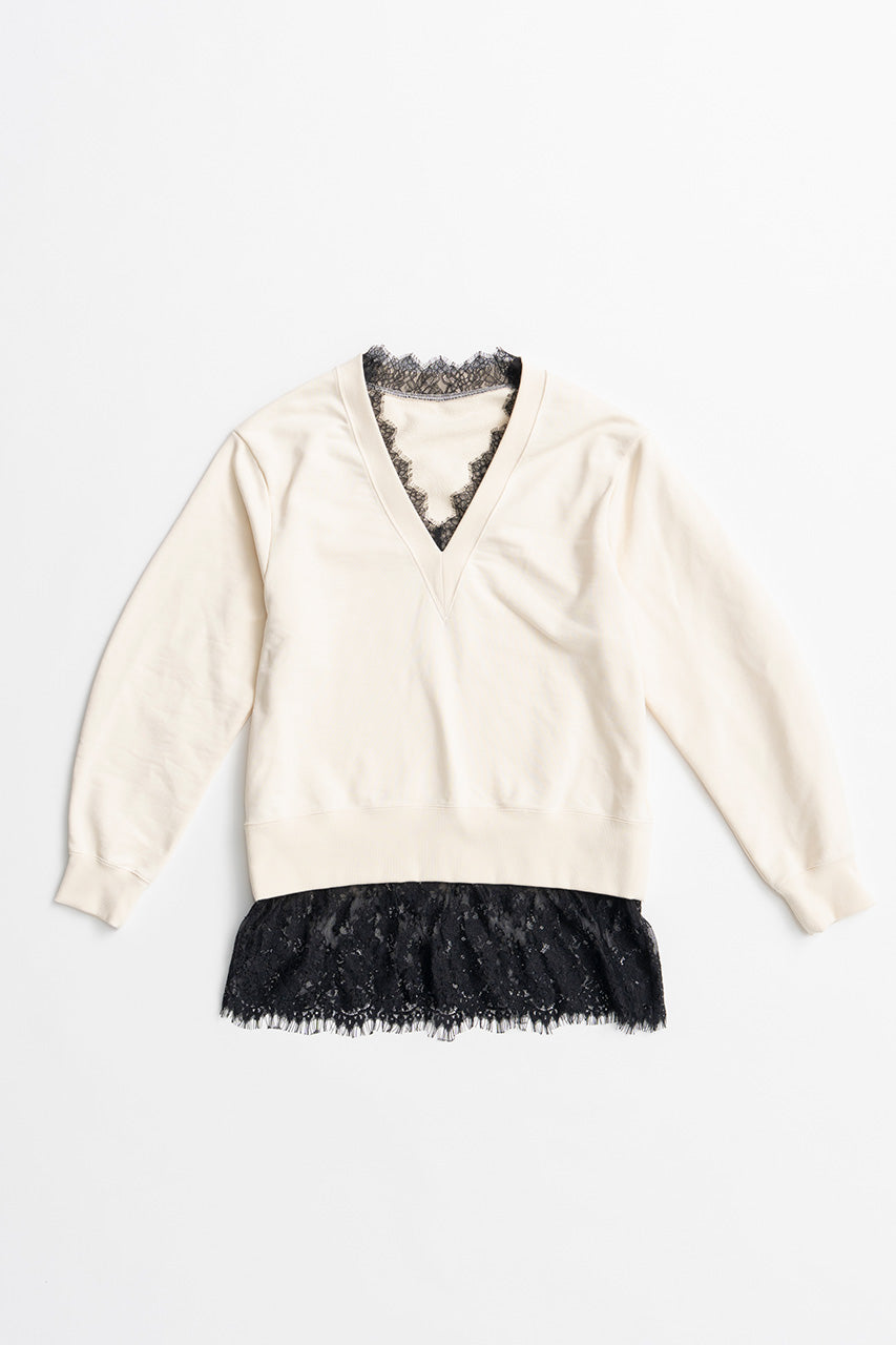 V-Neck Lace Sweatshirt - 2026AUTUMN