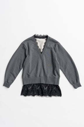 V-Neck Lace Sweatshirt - 2026AUTUMN