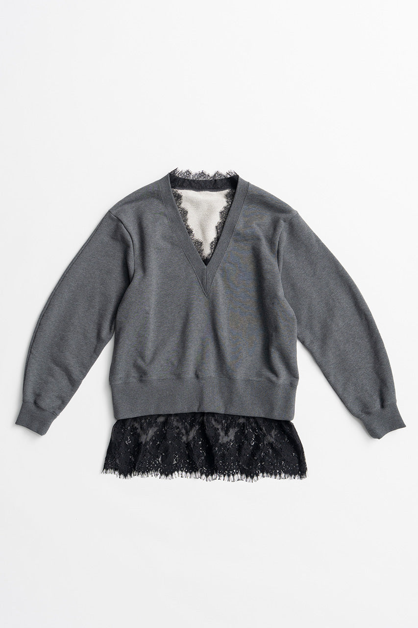 V-Neck Lace Sweatshirt - 2026AUTUMN
