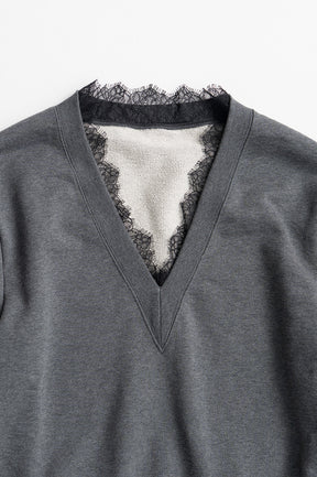 V-Neck Lace Sweatshirt - 2026AUTUMN