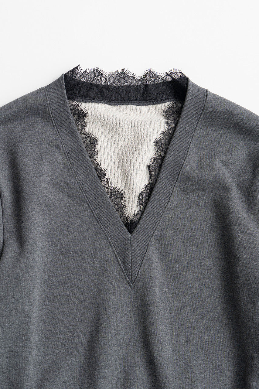V-Neck Lace Sweatshirt - 2026AUTUMN