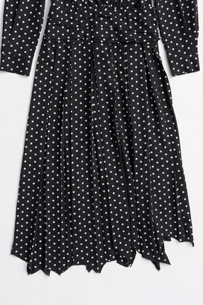 Asymmetrical Pleated Dot Dress - 2026AUTUMN