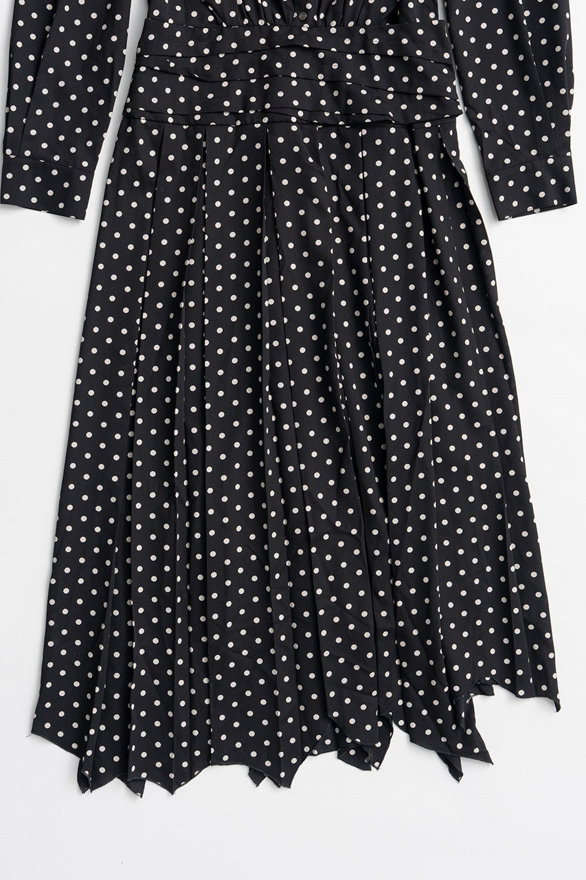 Asymmetrical Pleated Dot Dress - 2026AUTUMN