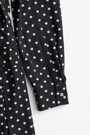 Asymmetrical Pleated Dot Dress - 2026AUTUMN