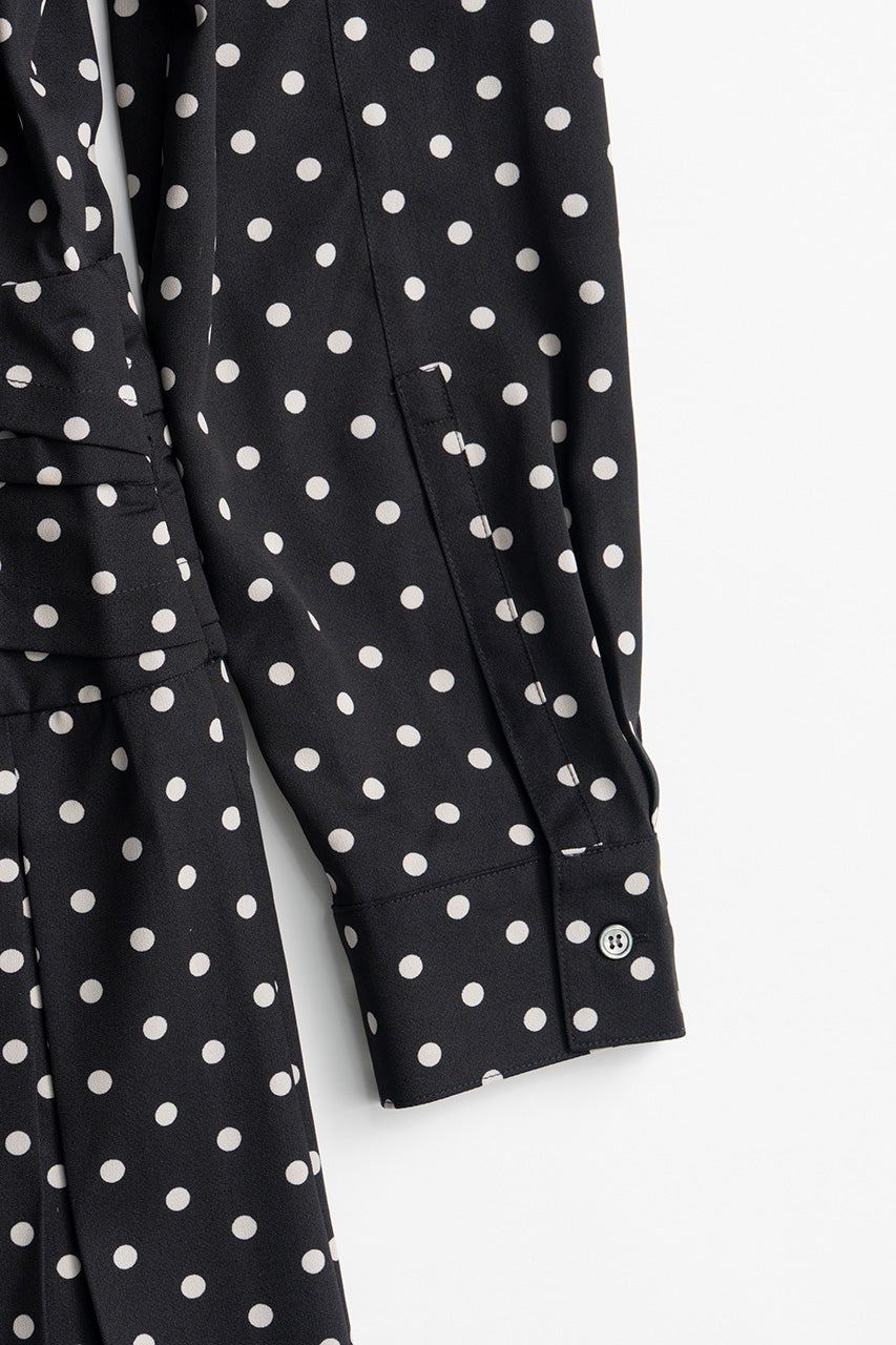 Asymmetrical Pleated Dot Dress - 2026AUTUMN