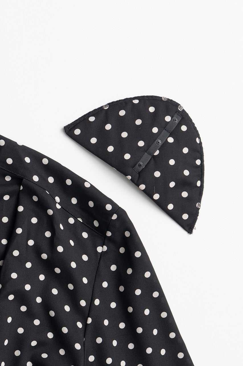 Asymmetrical Pleated Dot Dress - 2026AUTUMN