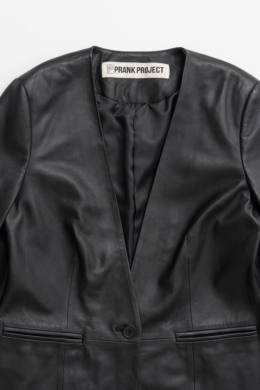 No-Collar Single Lamb Leather Jacket - 2026AUTUMN