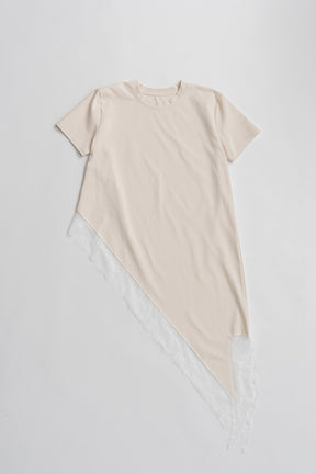 Asymmetric Lace Hem T-Shirt - 2026AUTUMN