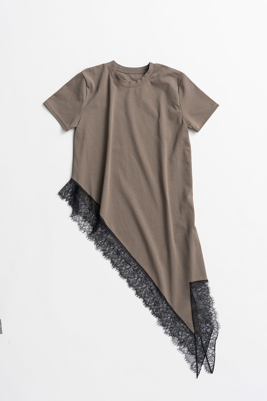 Asymmetric Lace Hem T-Shirt - 2026AUTUMN