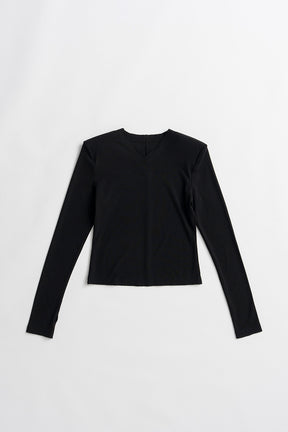 Wool Blend Shoulder Pad V-Neck Top - 2026AUTUMN