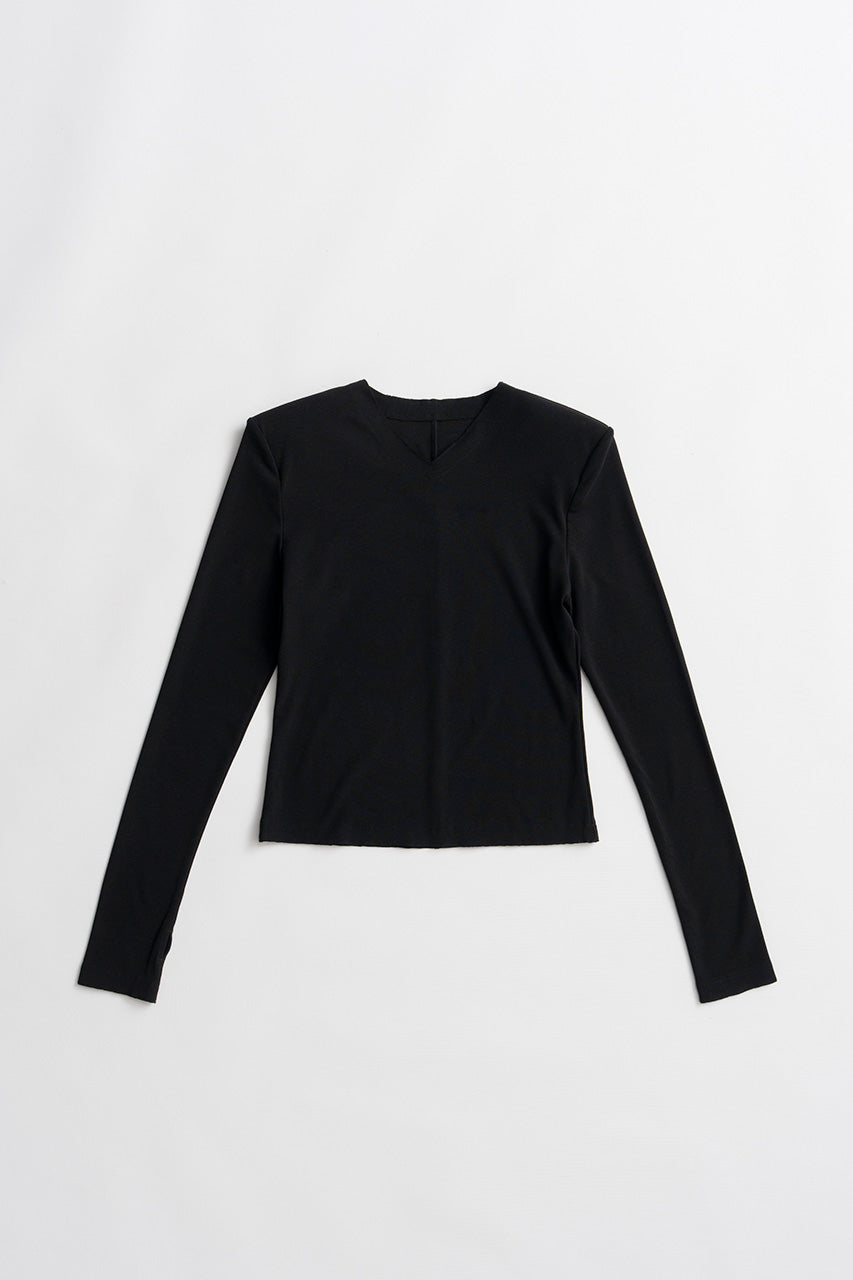 Wool Blend Shoulder Pad V-Neck Top - 2026AUTUMN