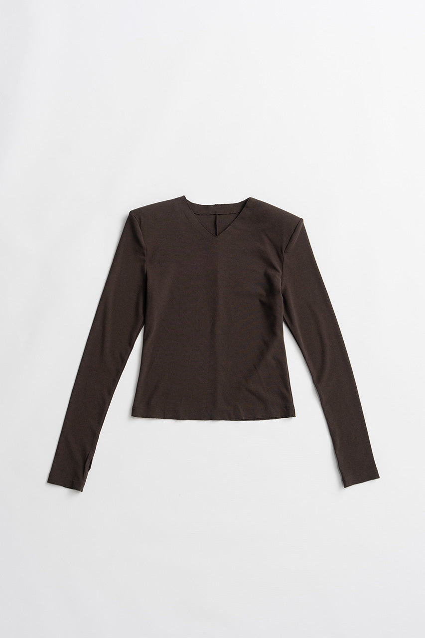 Wool Blend Shoulder Pad V-Neck Top - 2026AUTUMN