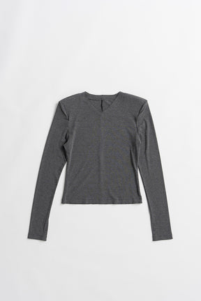 Wool Blend Shoulder Pad V-Neck Top - 2026AUTUMN