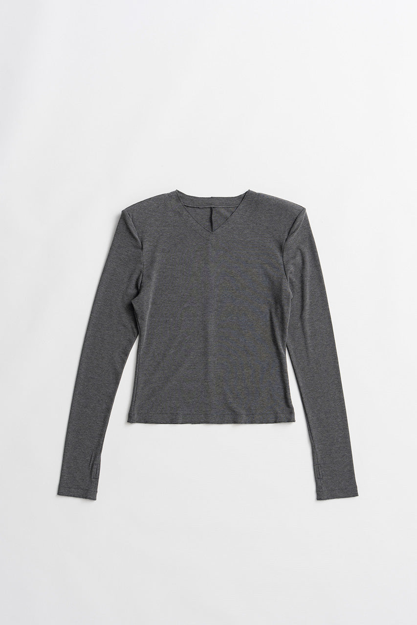 Wool Blend Shoulder Pad V-Neck Top - 2026AUTUMN