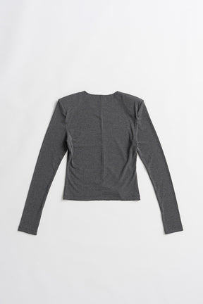 Wool Blend Shoulder Pad V-Neck Top - 2026AUTUMN