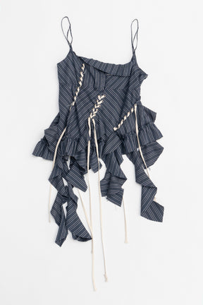 【25 SPRING PRE ORDER】Ruffle Lace-Up Stripe Top