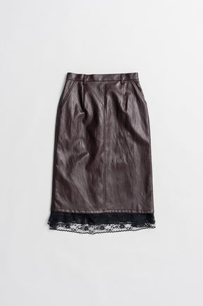 Layered Hem Synthetic Leather Skirt - 2026AUTUMN