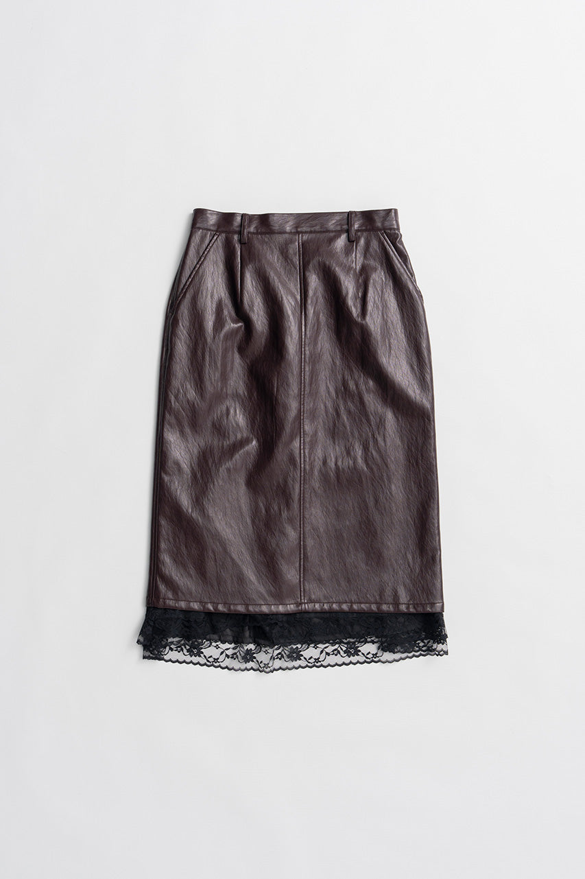 Layered Hem Synthetic Leather Skirt - 2026AUTUMN