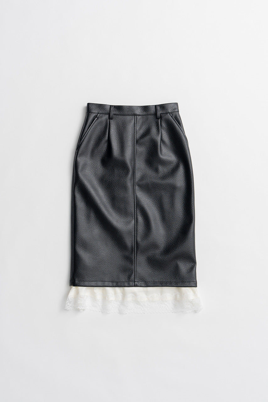 Layered Hem Synthetic Leather Skirt - 2026AUTUMN