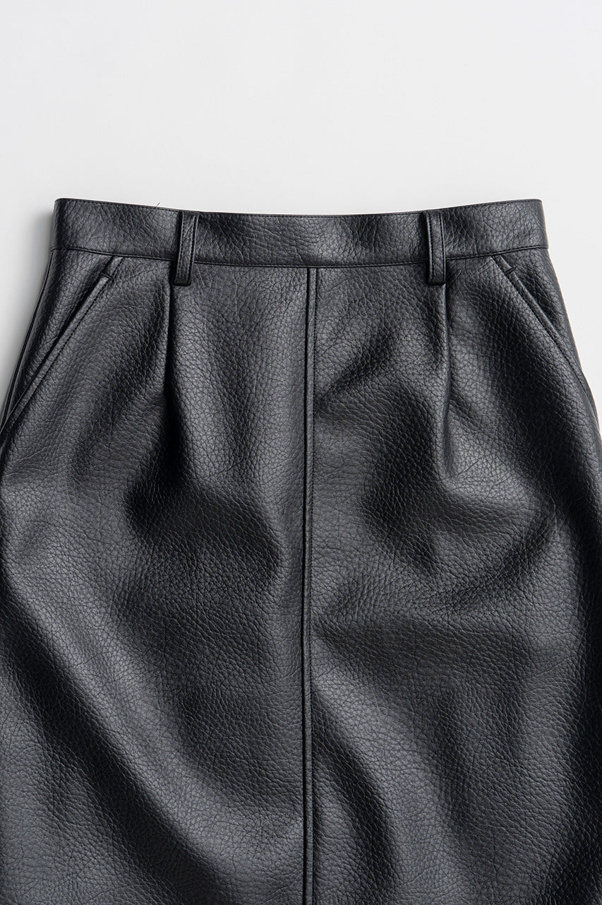 Layered Hem Synthetic Leather Skirt - 2026AUTUMN