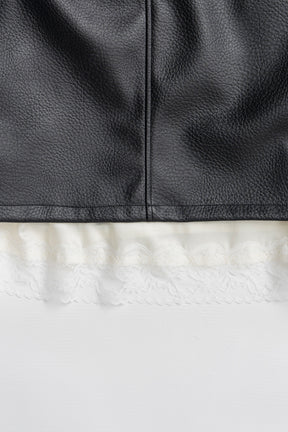 Layered Hem Synthetic Leather Skirt - 2026AUTUMN