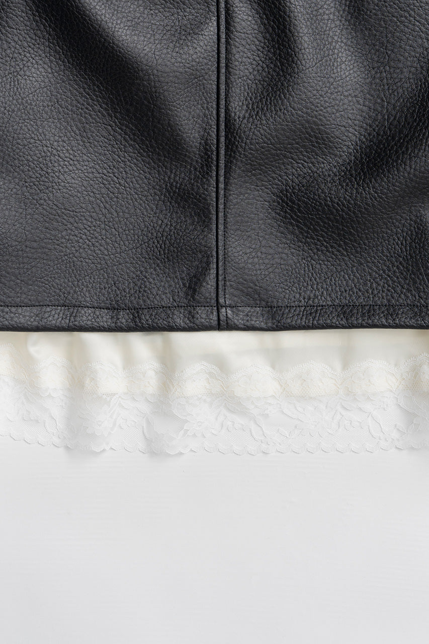 Layered Hem Synthetic Leather Skirt - 2026AUTUMN