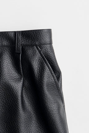 Layered Hem Synthetic Leather Skirt - 2026AUTUMN