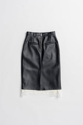 Layered Hem Synthetic Leather Skirt - 2026AUTUMN
