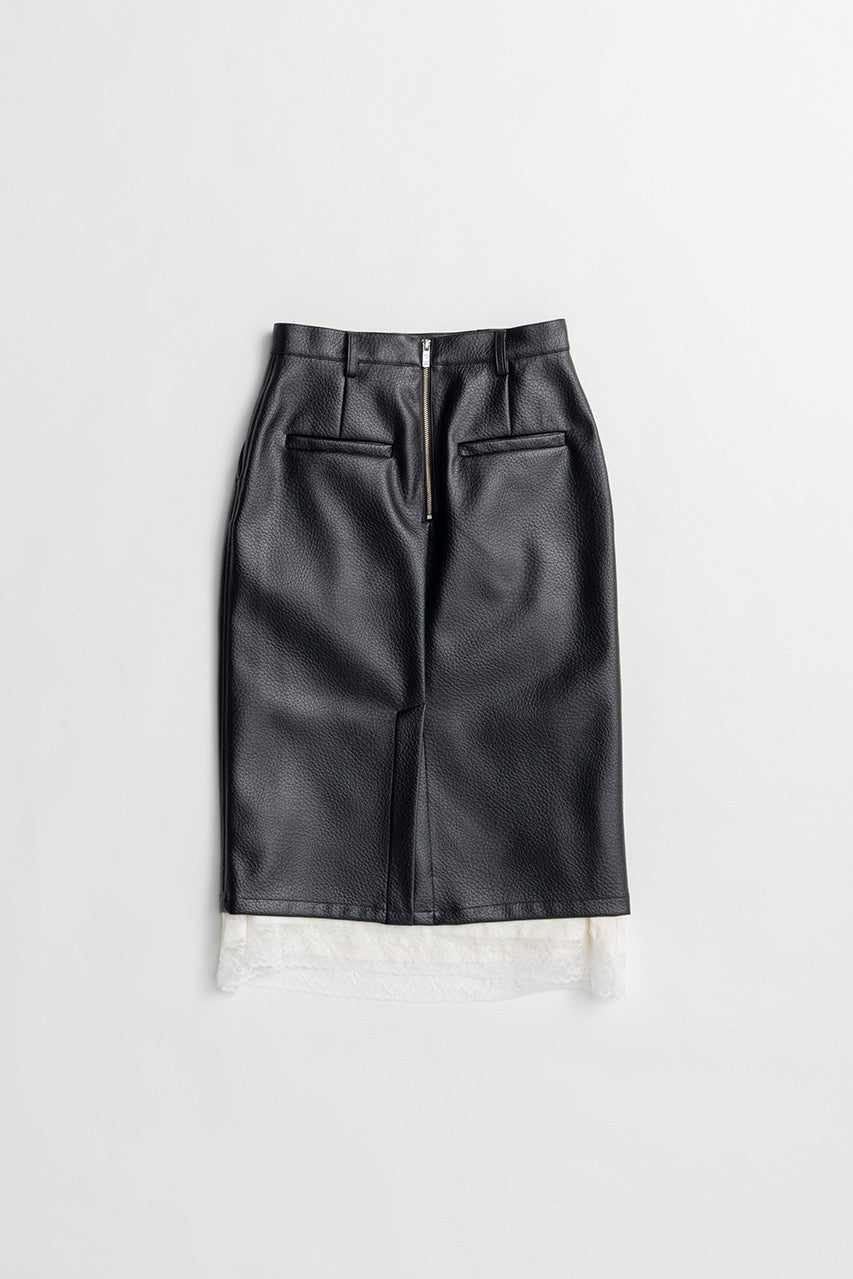 Layered Hem Synthetic Leather Skirt - 2026AUTUMN