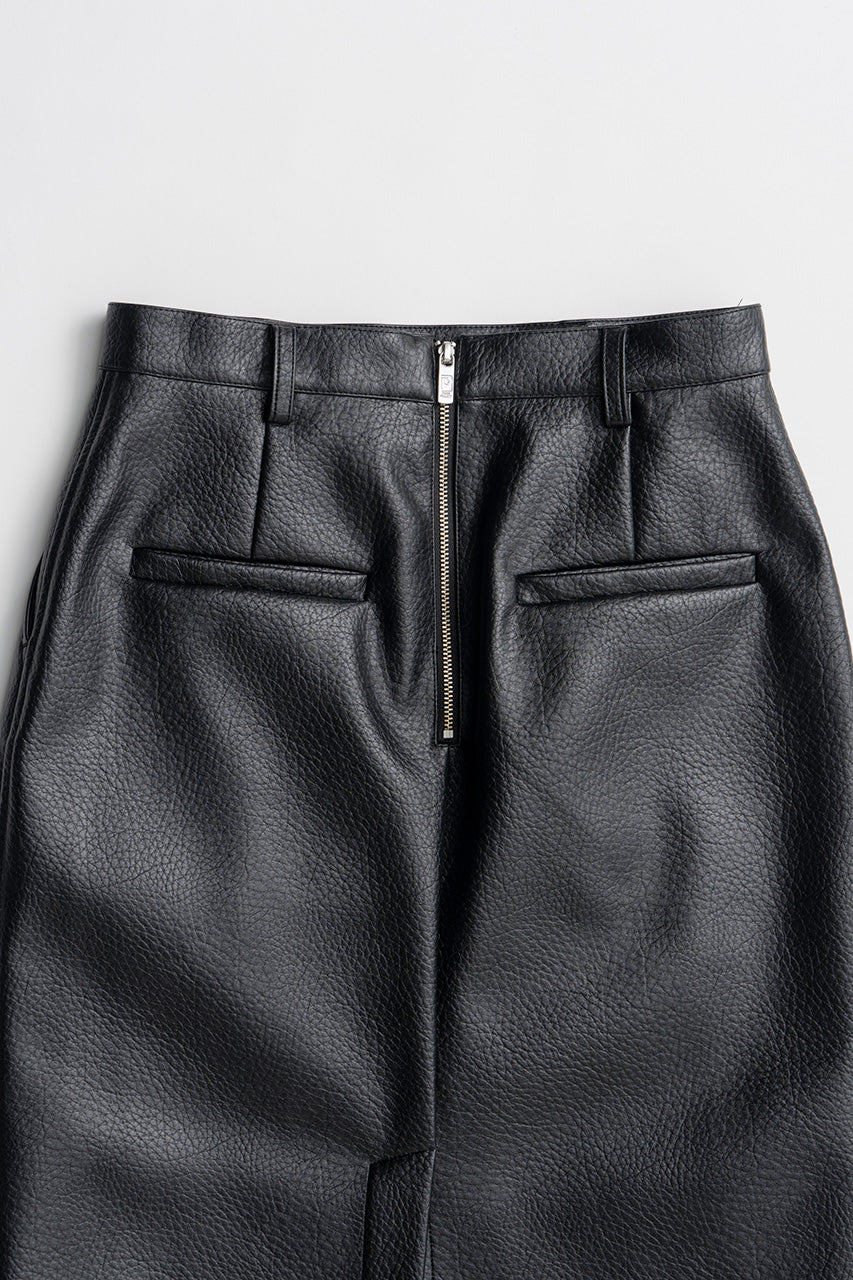 Layered Hem Synthetic Leather Skirt - 2026AUTUMN