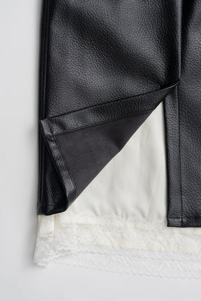 Layered Hem Synthetic Leather Skirt - 2026AUTUMN