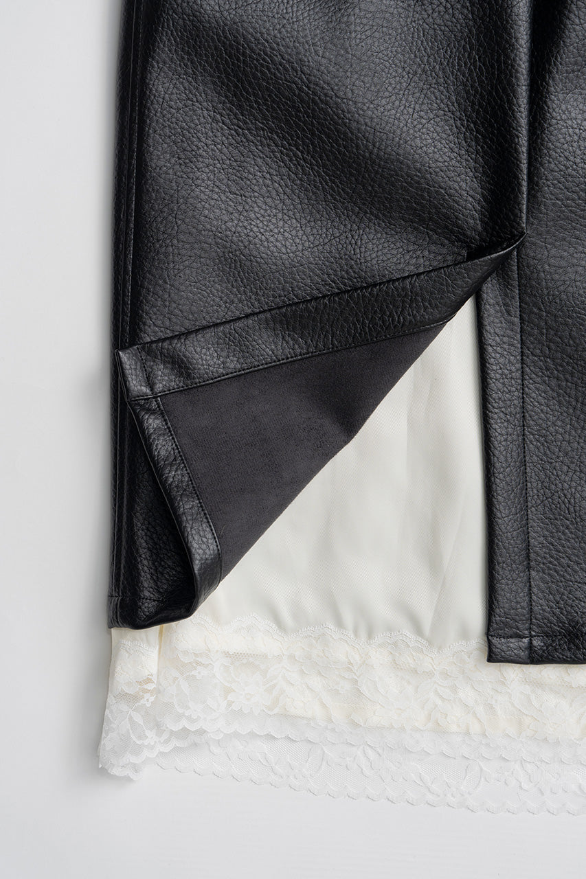 Layered Hem Synthetic Leather Skirt - 2026AUTUMN