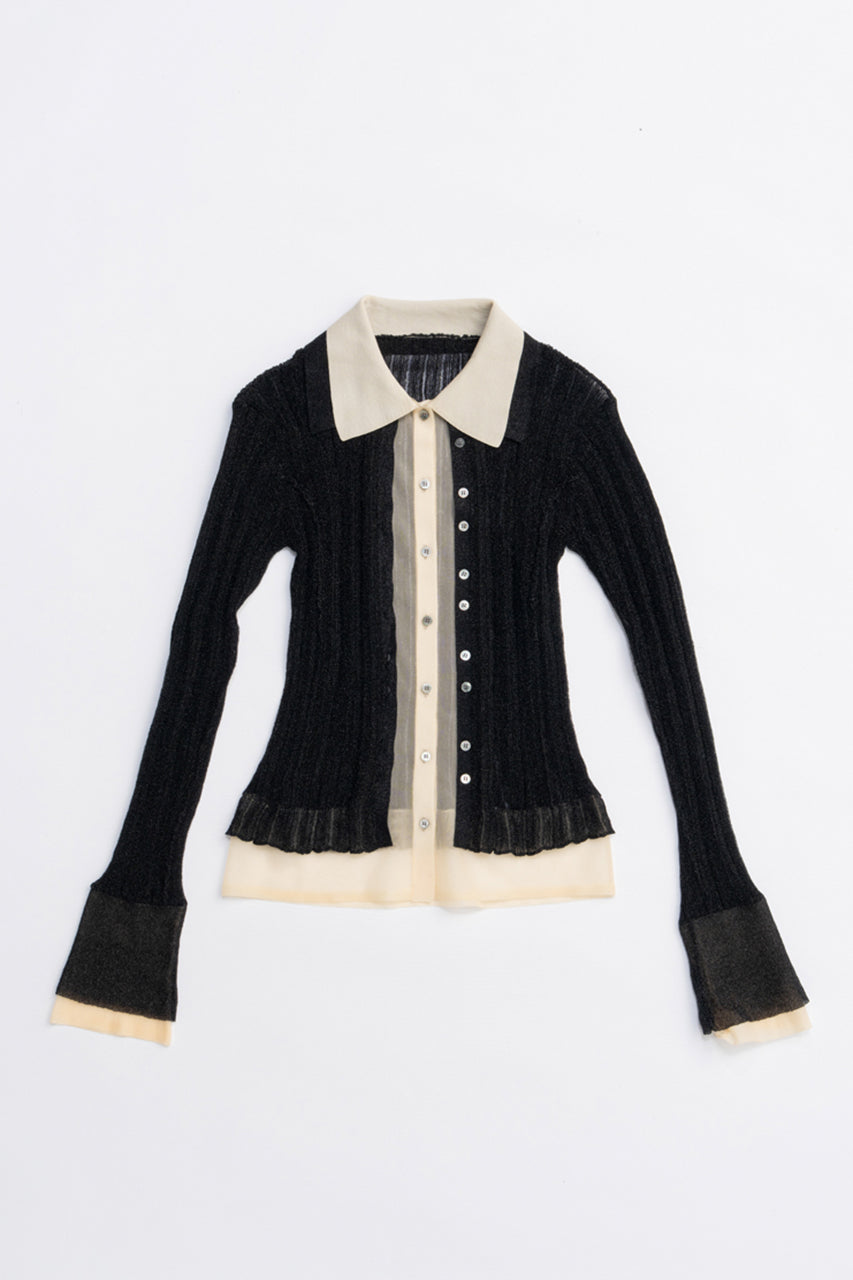 Layered Sheer Ribbed Slim Knit Shirt
