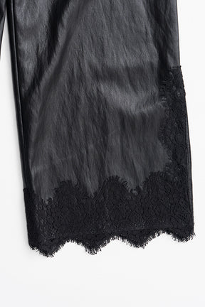 Vegan Leather Slit Lace Pants - 2026AUTUMN
