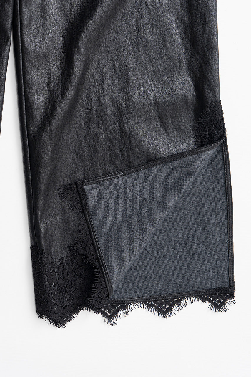 Vegan Leather Slit Lace Pants - 2026AUTUMN