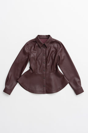 Faux Leather Peplum Shirt - 2026AUTUMN