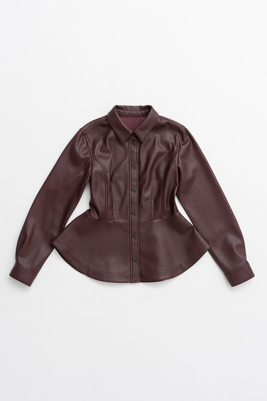 Faux Leather Peplum Shirt - 2026AUTUMN