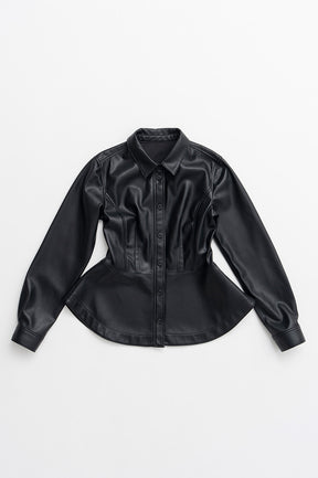 Faux Leather Peplum Shirt - 2026AUTUMN