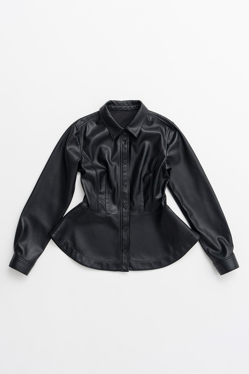 Faux Leather Peplum Shirt - 2026AUTUMN