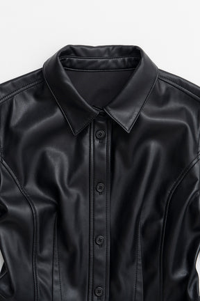Faux Leather Peplum Shirt - 2026AUTUMN