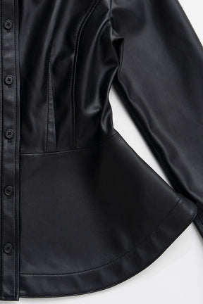 Faux Leather Peplum Shirt - 2026AUTUMN