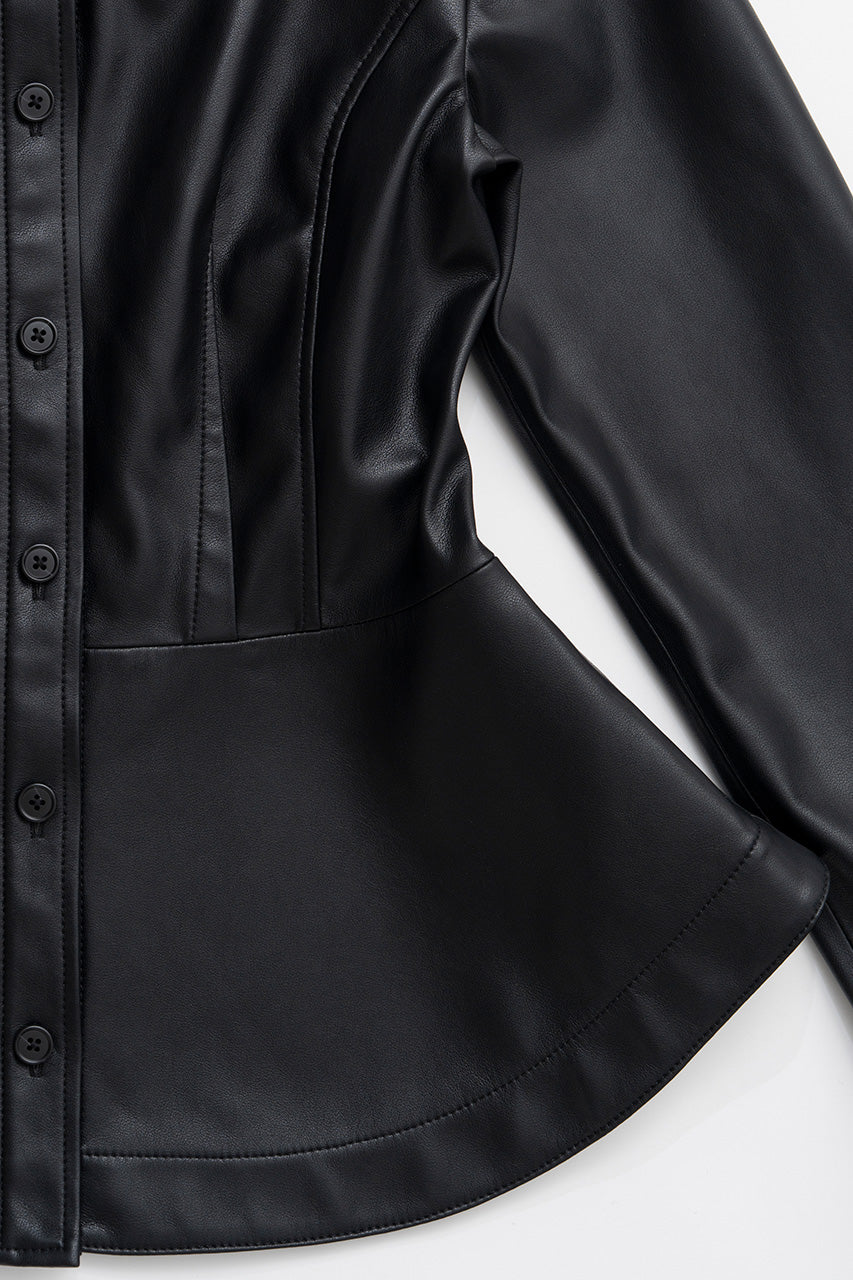 Faux Leather Peplum Shirt - 2026AUTUMN