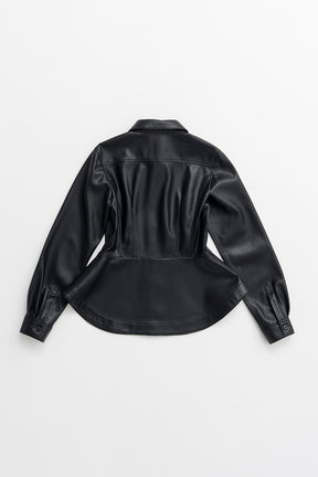 Faux Leather Peplum Shirt - 2026AUTUMN
