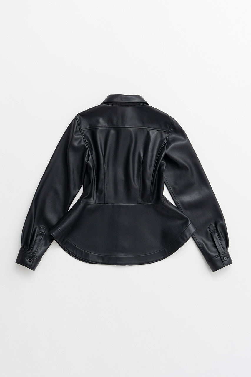 Faux Leather Peplum Shirt - 2026AUTUMN