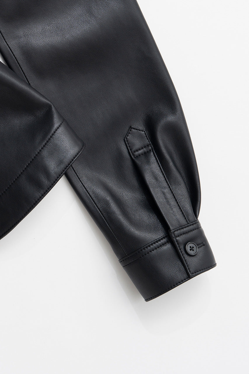 Faux Leather Peplum Shirt - 2026AUTUMN