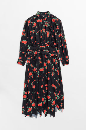Asymmetrical Pleated Rose Dress - 2026AUTUMN