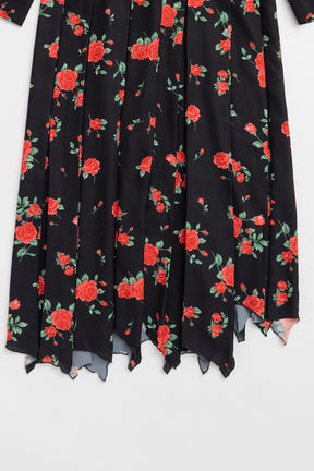 Asymmetrical Pleated Rose Dress - 2026AUTUMN