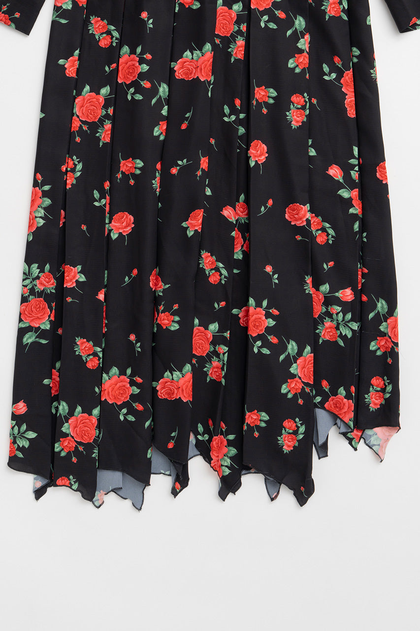 Asymmetrical Pleated Rose Dress - 2026AUTUMN