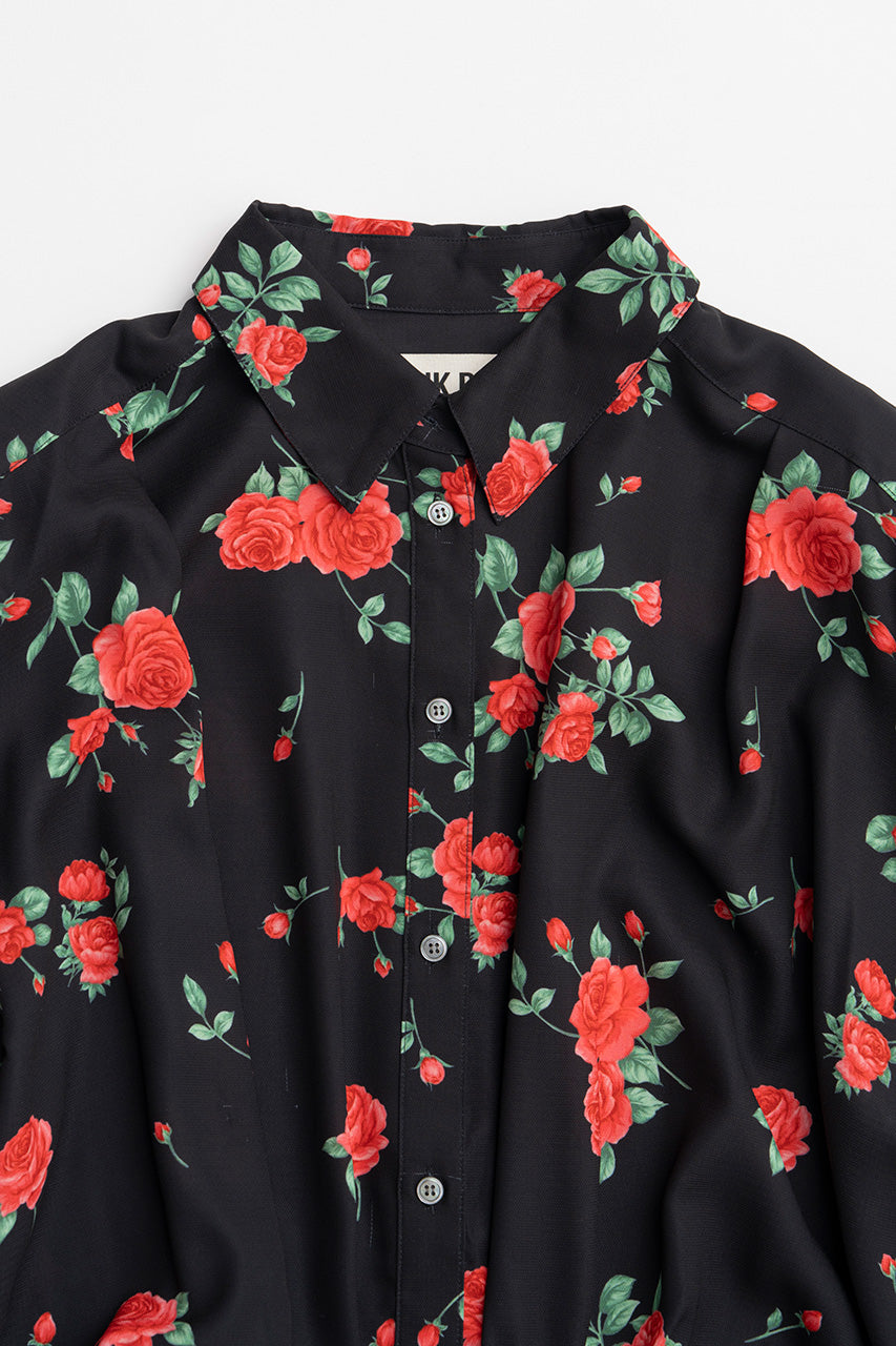 Asymmetrical Pleated Rose Dress - 2026AUTUMN