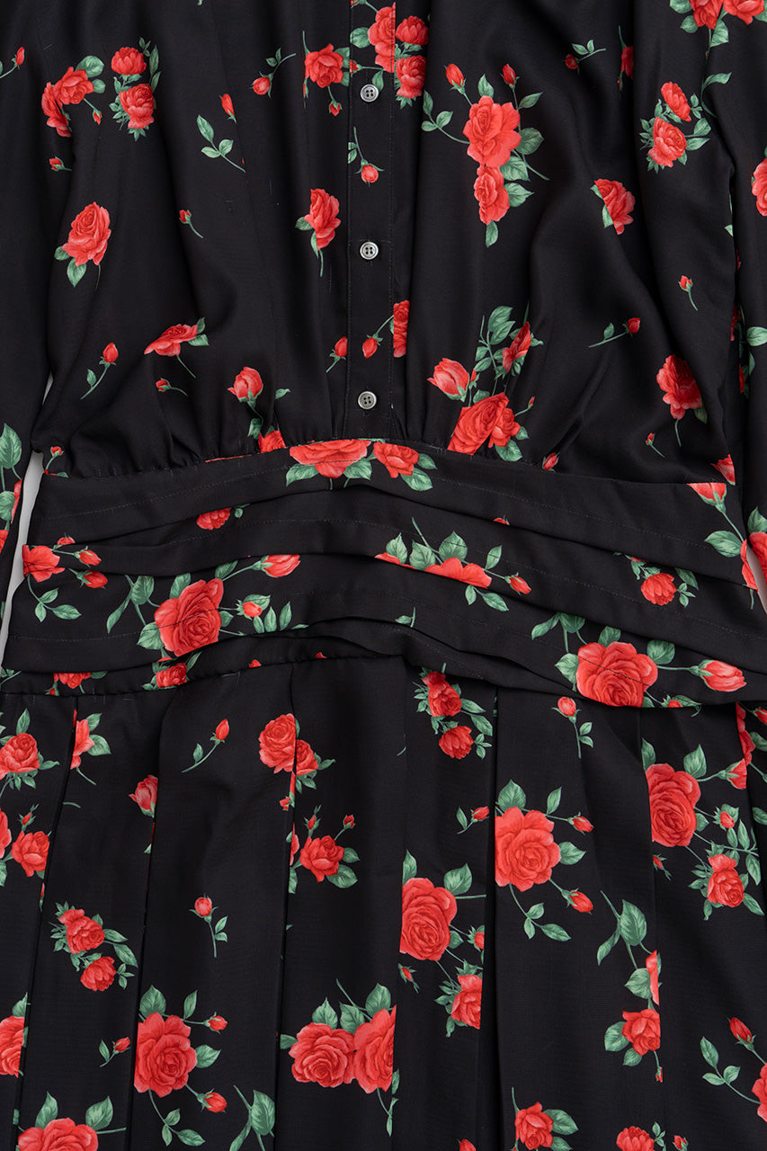 Asymmetrical Pleated Rose Dress - 2026AUTUMN